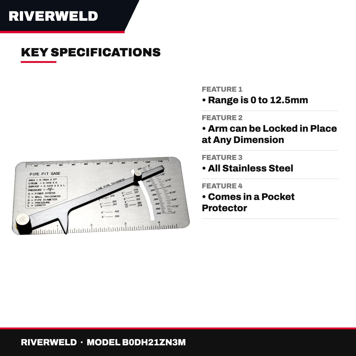 Riverweld B0DH21ZN3M – Gage Pipe Pit Gauge Metric