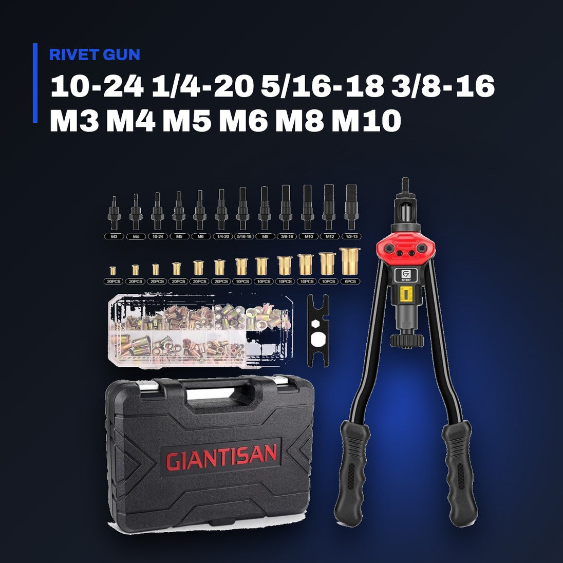 Johnkeans JK-FA-2005 – Manual Rivet Nut Gun Kit, Metric & SAE Mandrels
