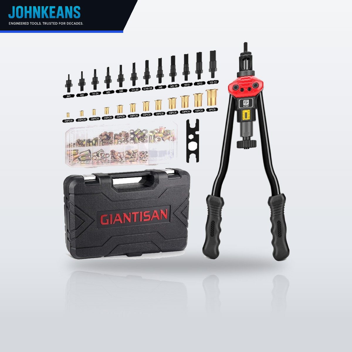 Johnkeans JK-FA-2005 – Manual Rivet Nut Gun Kit, Metric & SAE Mandrels