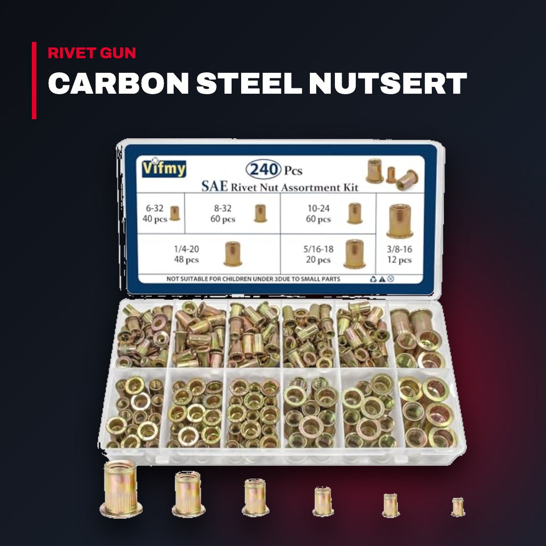 Sae Rivet Nut Assortment Kit(240Pcs) – Zinc Plated Finish