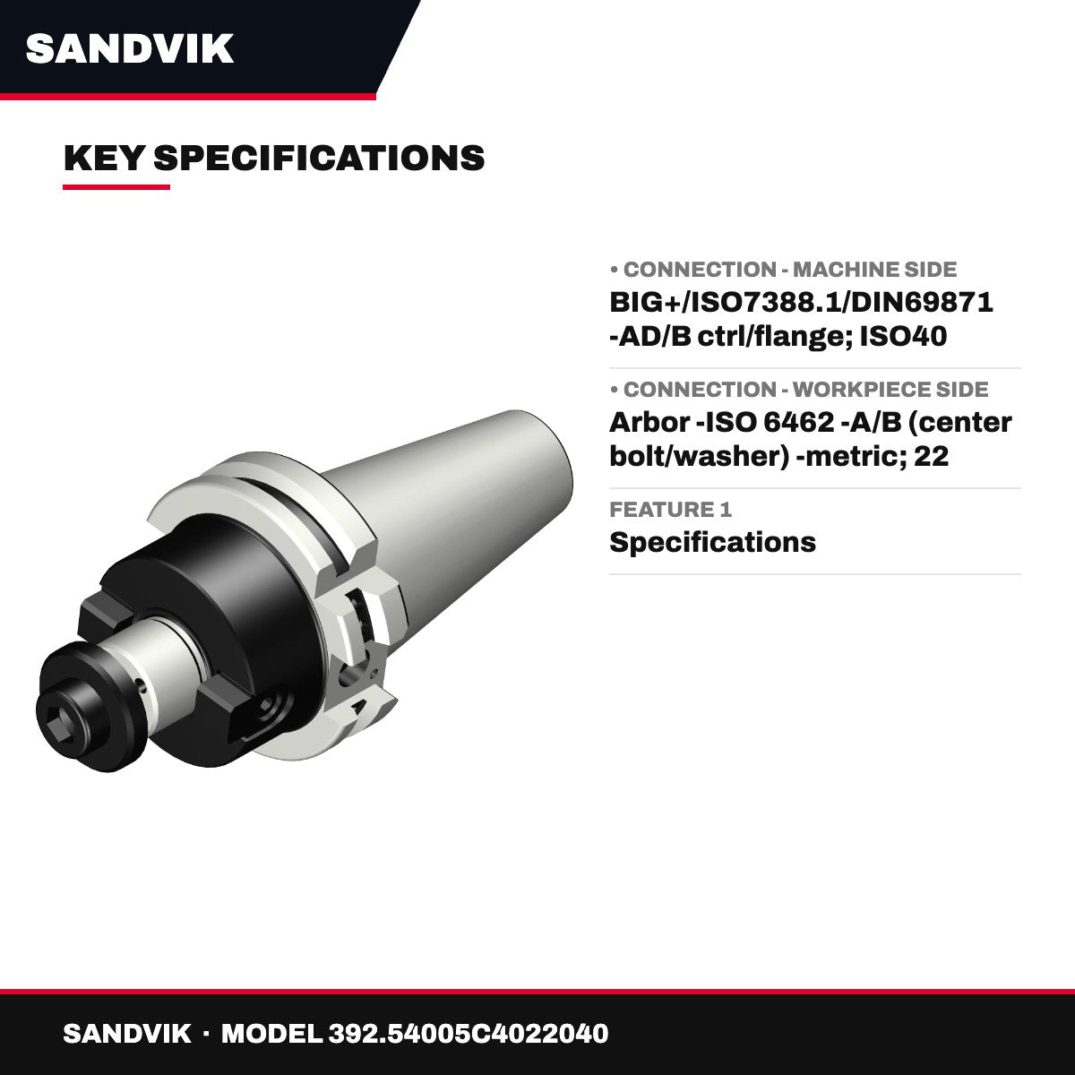 Sandvik 392.54005C4022040 – Big-Plus Iso To Arbor Adaptor