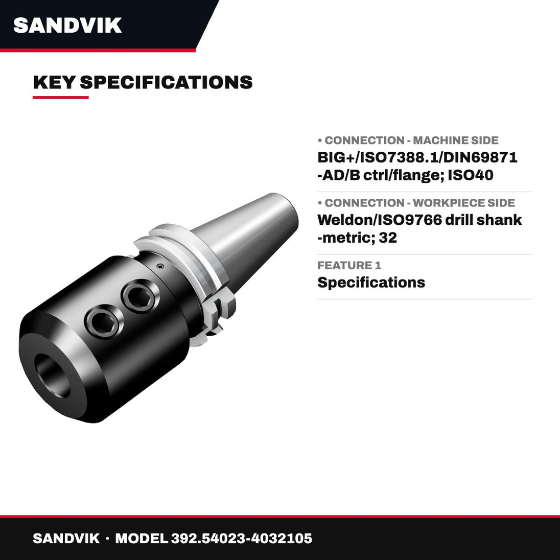 Sandvik 392.54023-4032105 – Big-Plus Iso To Weldon / Iso 9766 Adaptor