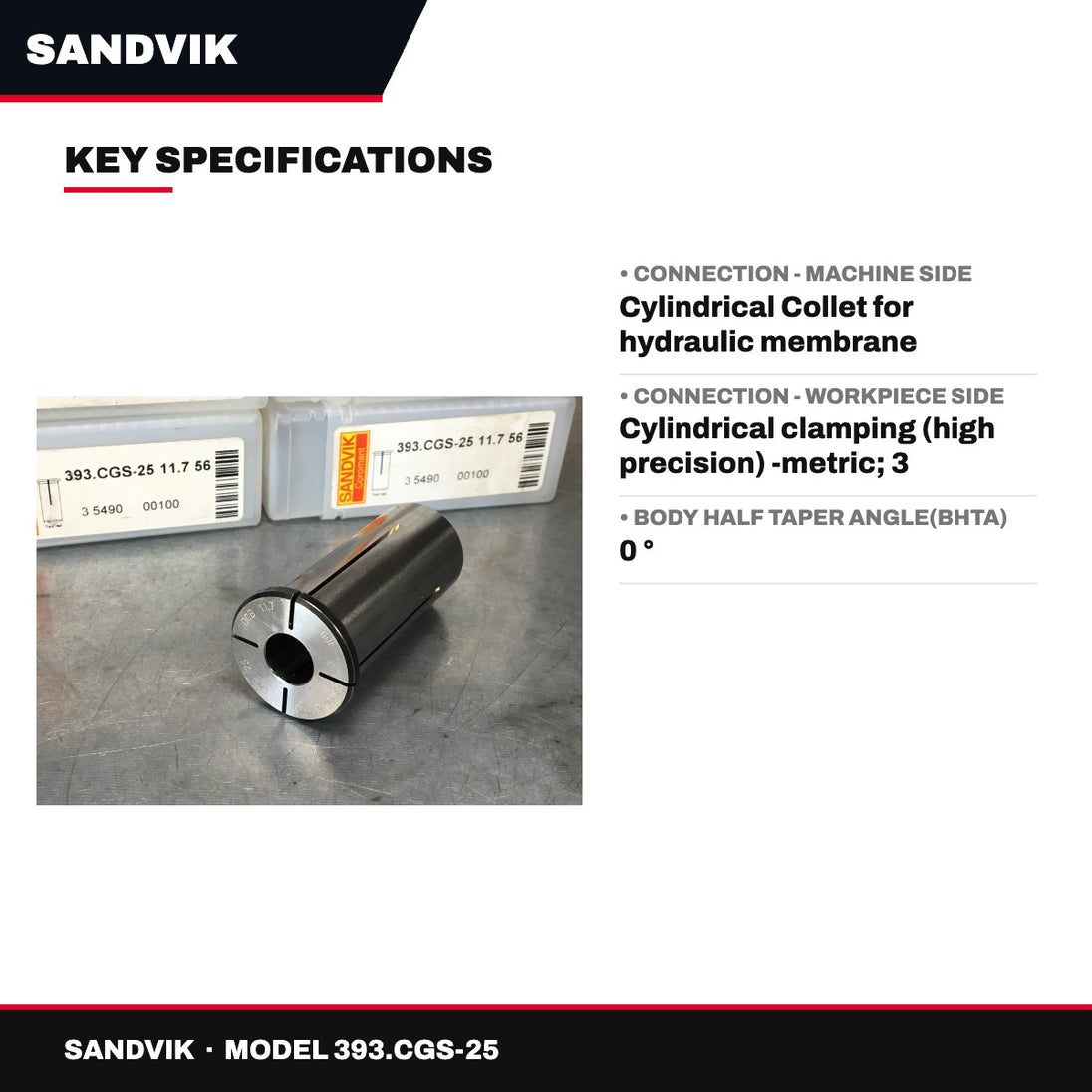 Sandvik 393.CGS-25 – Cylindrical Sleeve For Hydraulic Membrane Chucks