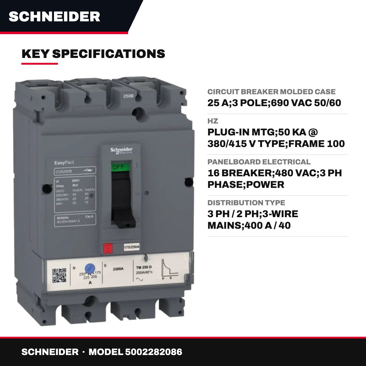 Schneider 5002282086 – Circuit Breaker Molded Case – 25 A, 3 Pole