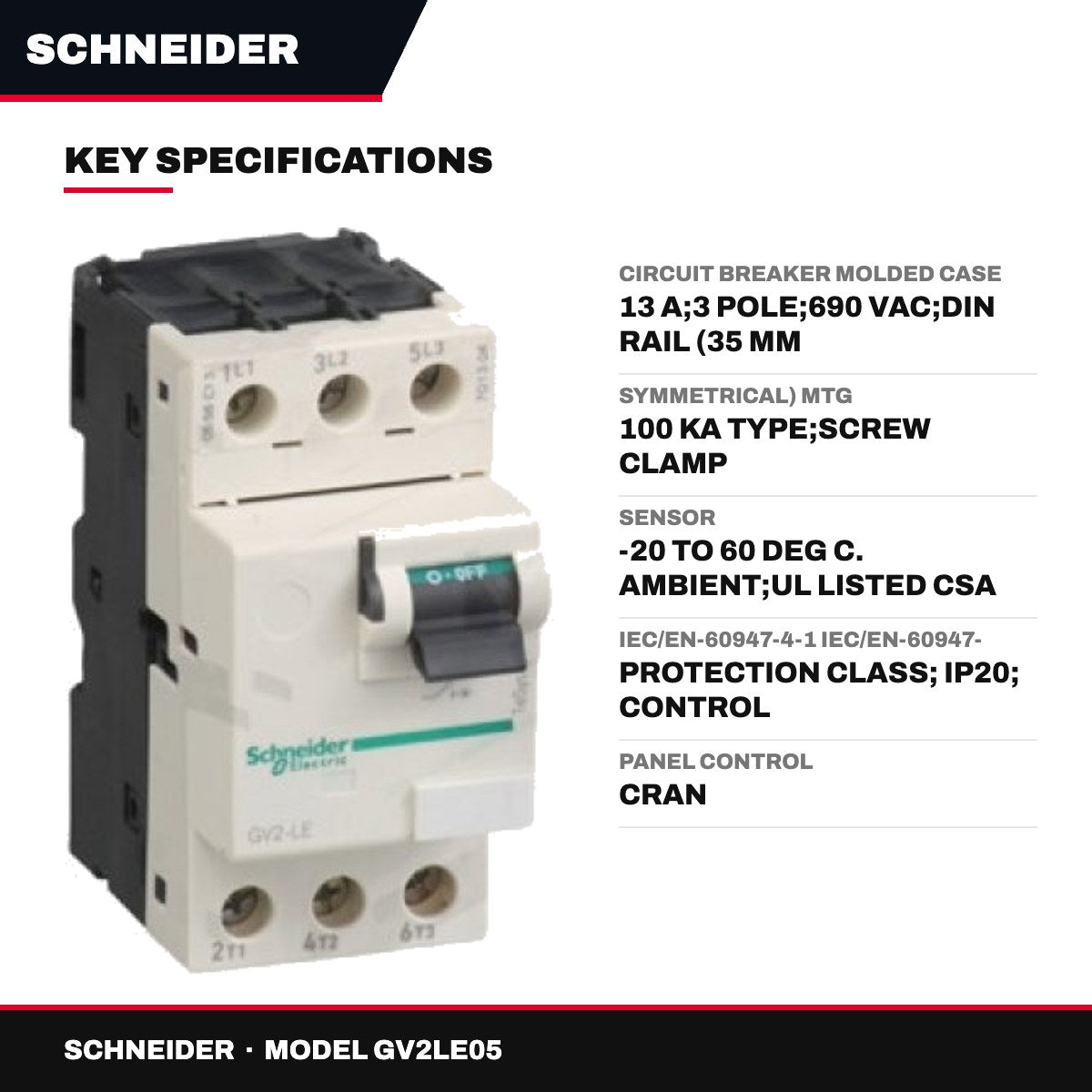 Schneider GV2LE05 – Circuit Breaker Molded Case – 13 A, 3 Pole