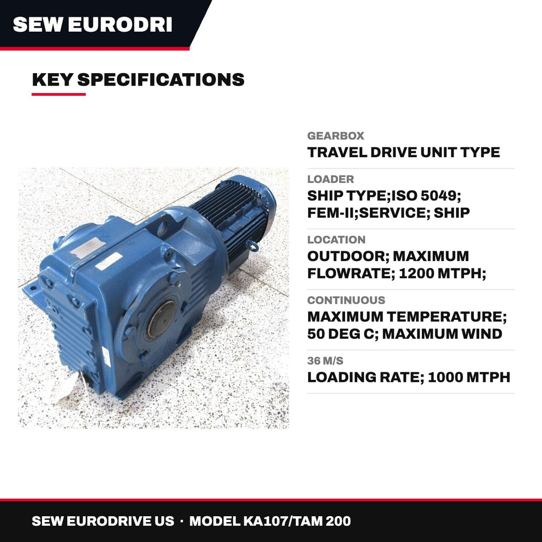 Sew Eurodrive Us KA107/TAM 200 – Gearbox – Travel Drive Unit Type