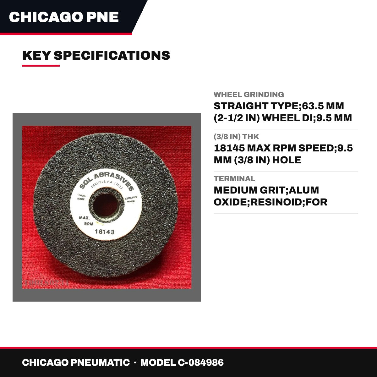 Chicago Pneumatic C-084986 – Grinding Wheel 2" x 1/2" x 3/8"