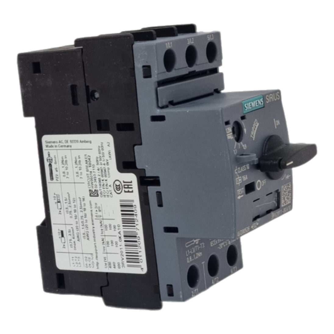 Siemens 3RV2011-0KA10 – Protector Motor Circuit – 0.9-1.25 A Trip, 1.25 A