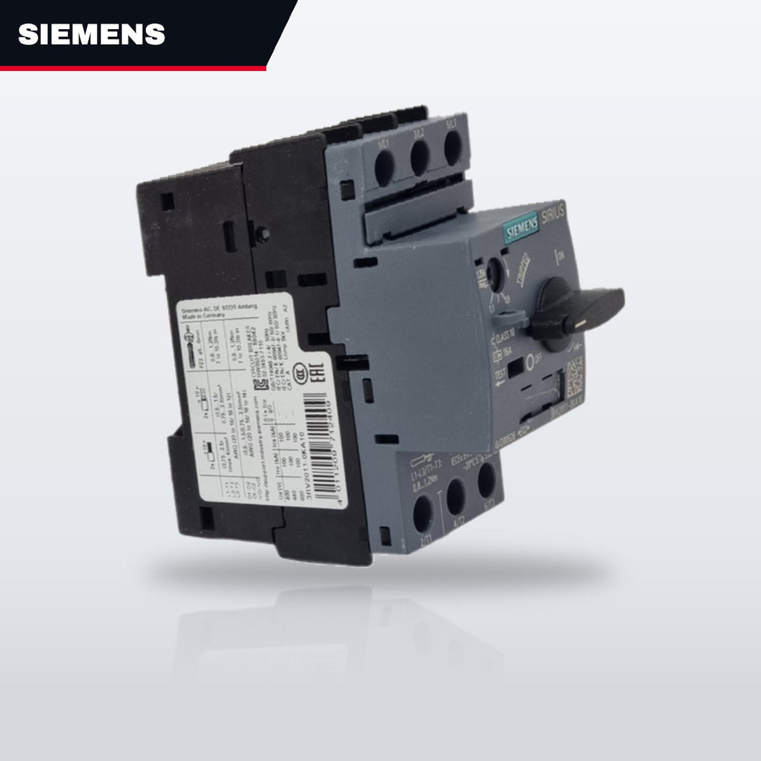 Siemens 3RV2011-0KA10 – Protector Motor Circuit – 0.9-1.25 A Trip, 1.25 A