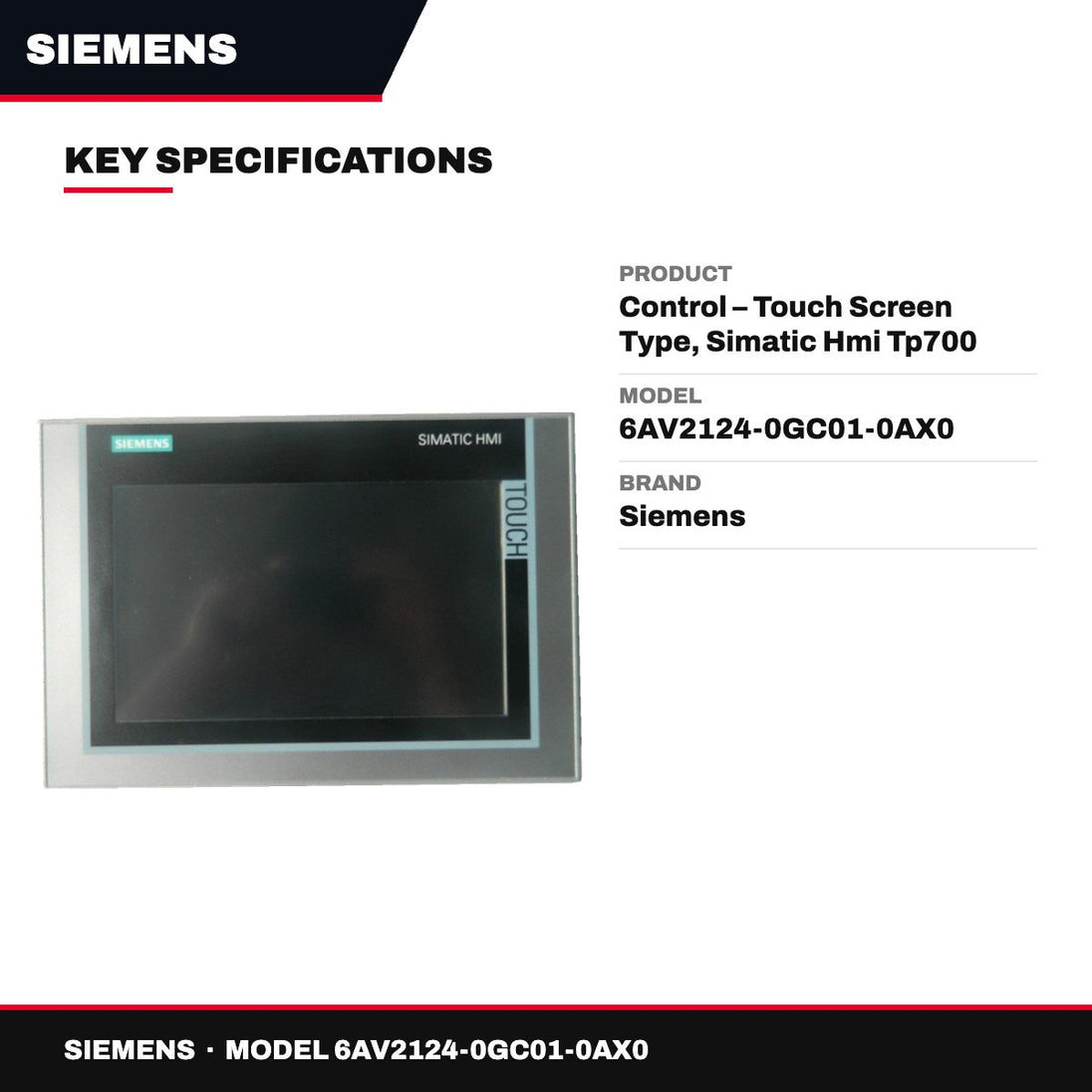 Siemens 6AV2124-0GC01-0AX0 – Control – Touch Screen Type, Simatic Hmi Tp700 Comfort