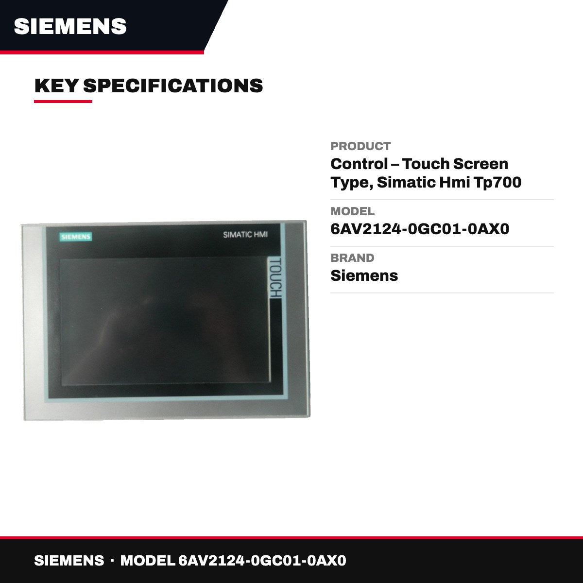 Siemens 6AV2124-0GC01-0AX0 – Control – Touch Screen Type, Simatic Hmi Tp700 Comfort