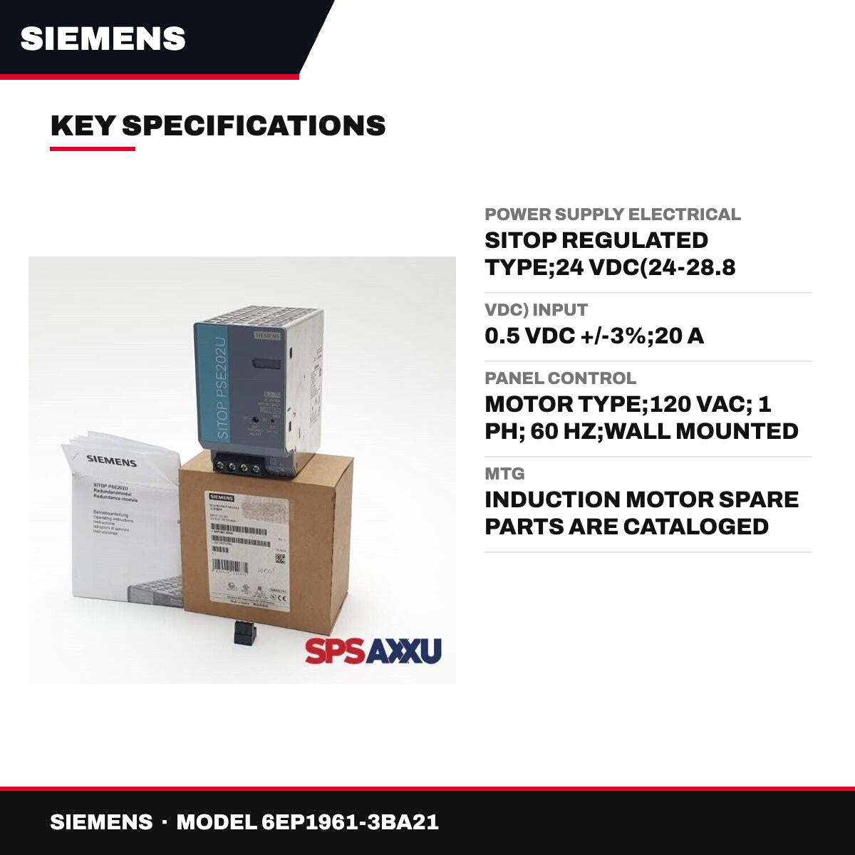 Siemens 6EP1961-3BA21 – Power Supply Electrical – Sitop Regulated Type, 24 Vdc(24-28.8