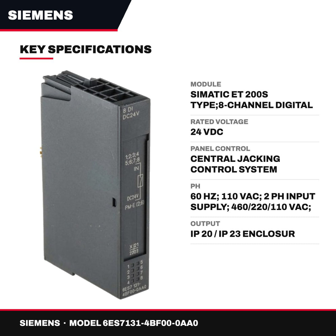 Siemens 6ES7131-4BF00-0AA0 – Module – Simatic Et 200S Type, 8-Channel Digital Input 24 Vdc