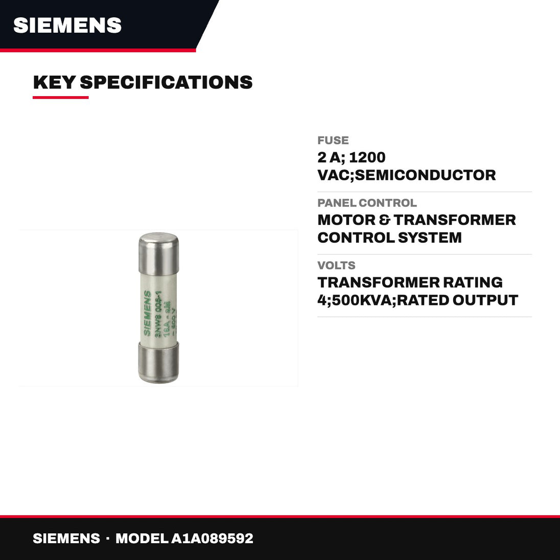 Siemens A1A089592 – Fuse – 2 A, 1200 Vac