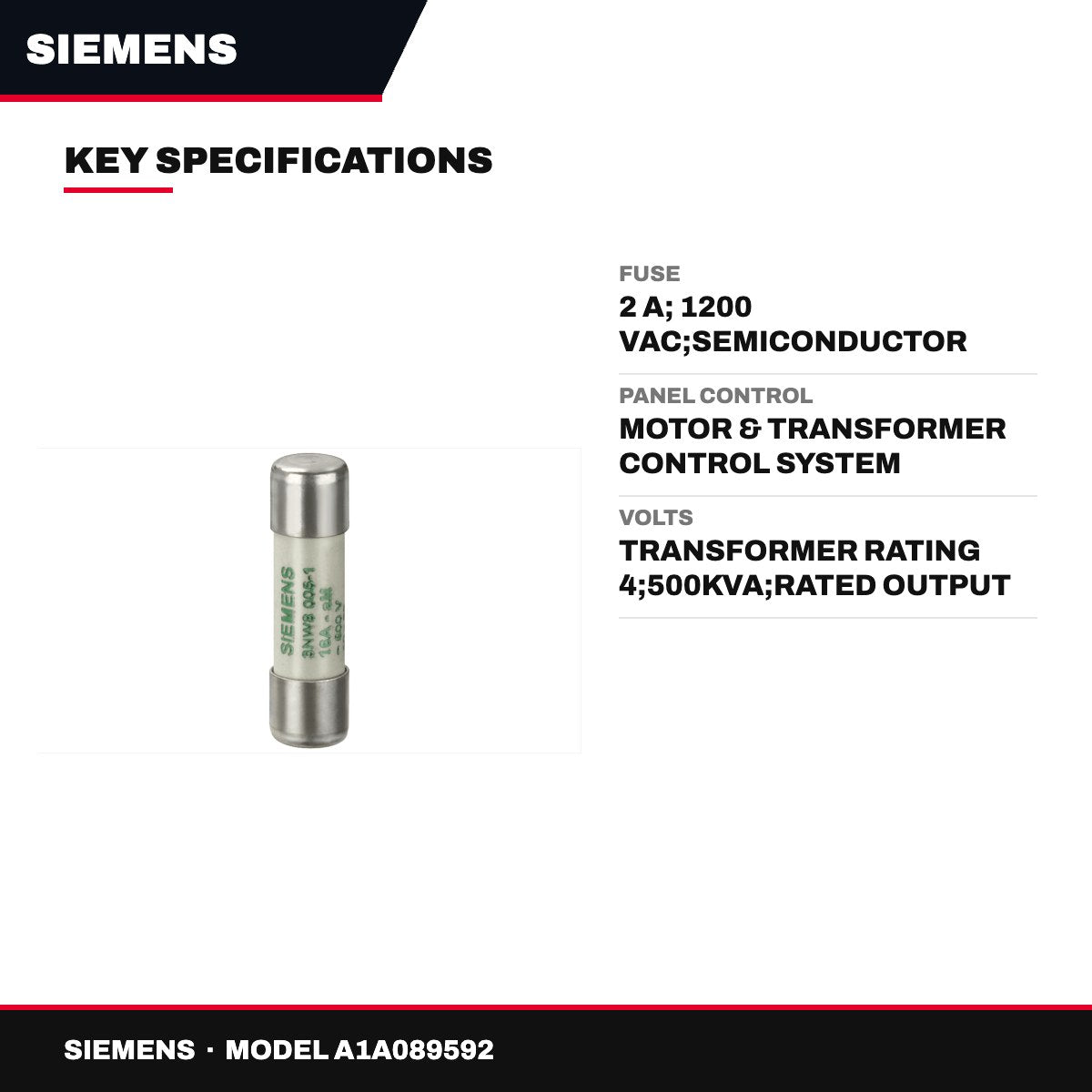 Siemens A1A089592 – Fuse – 2 A, 1200 Vac