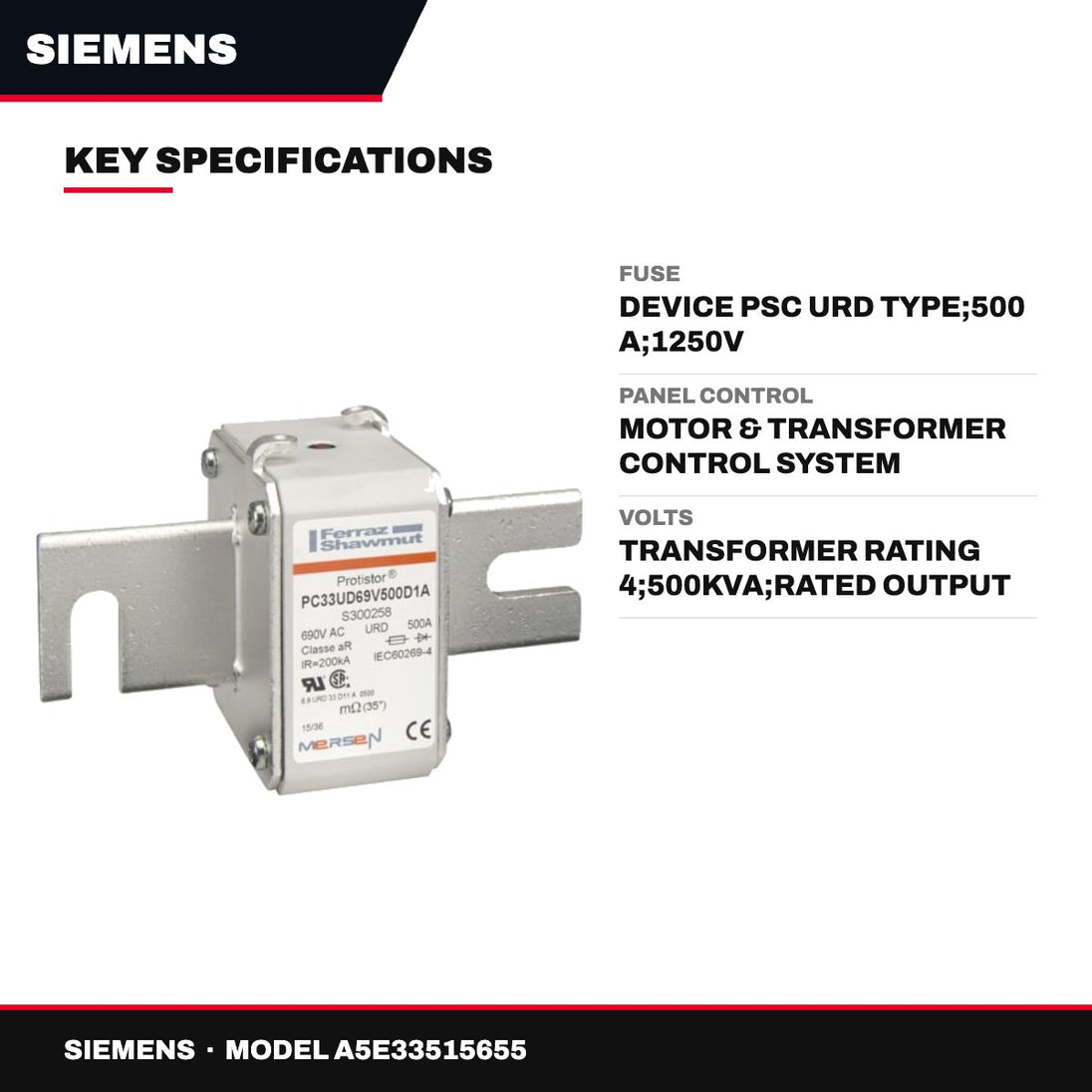 Siemens A5E33515655 – Fuse – Device Psc Urd Type, 500 A