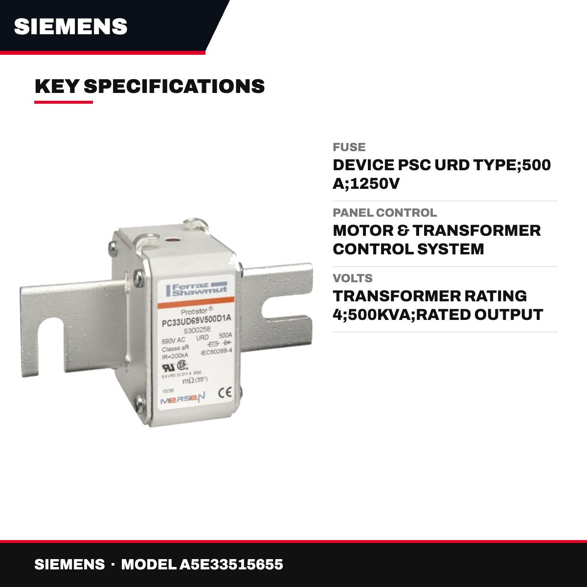 Siemens A5E33515655 – Fuse – Device Psc Urd Type, 500 A