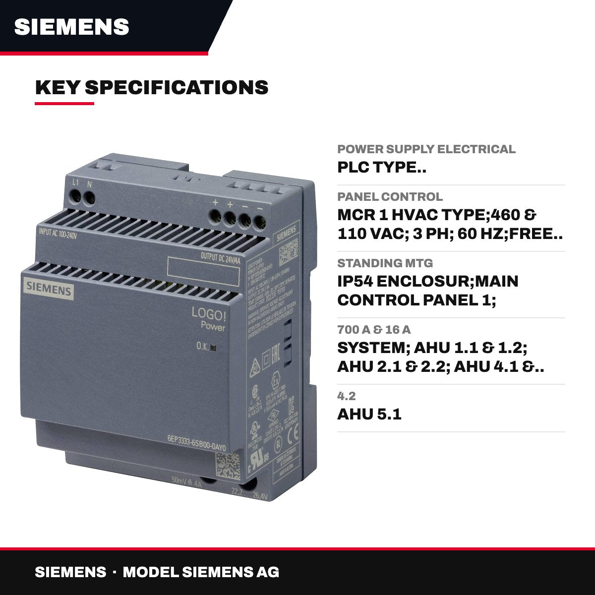 Siemens SIEMENS AG – Power Supply Electrical – Plc Type..