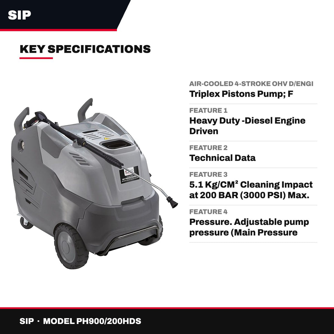 SIP PH900/200HDS – Tempest Hot Steam Pressure Washer 200 Bar 400V