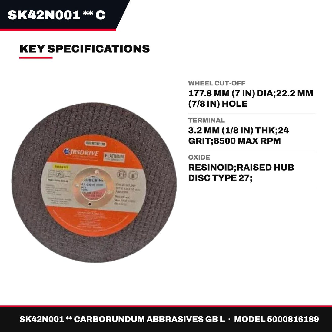 Carborundum Abbrasives Gb L SK42N001 – Cut-Off Wheel, 177.8 mm (7 in) dia, 22.2 mm (7/8 in) Hole