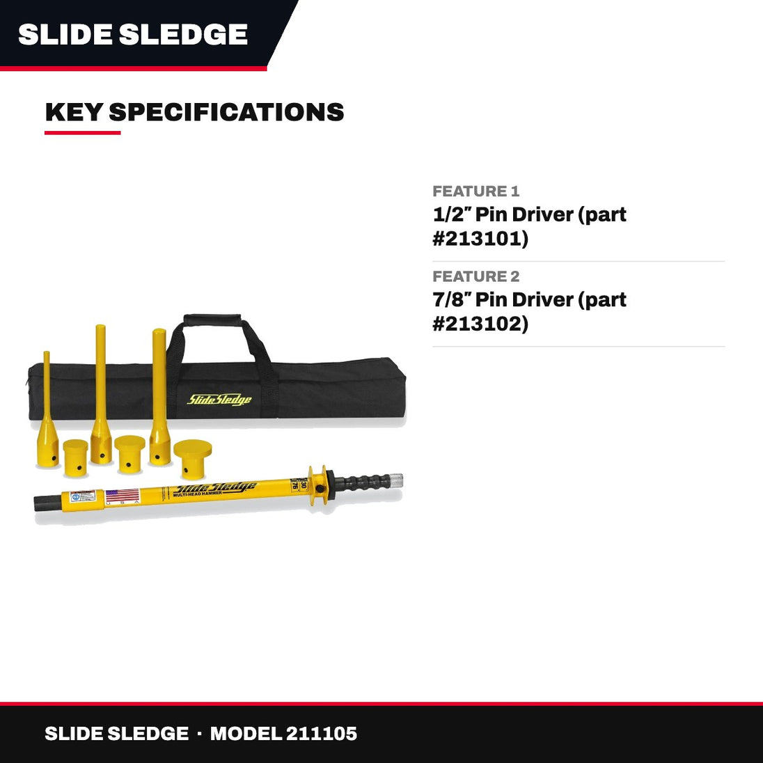 Slide Sledge 211105 – 9 lb Multi-Head Slide Hammer with 6 Pin Drivers