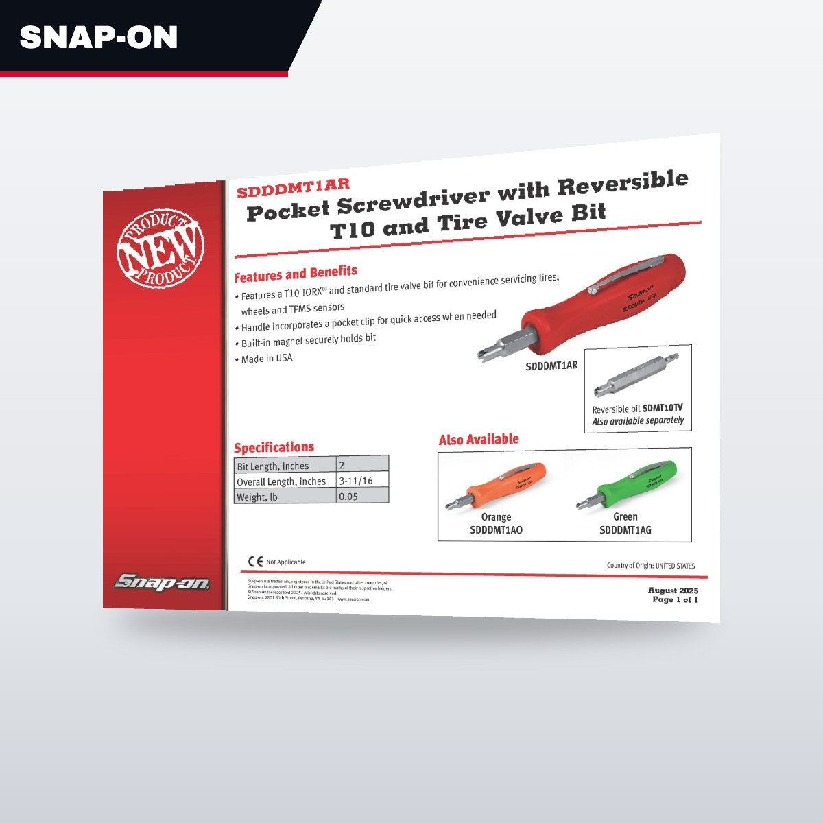 Snap-on SDD2040 – Screwdriver – Pocket Type, 3.1 Mm (1/8 In) Wd Tip