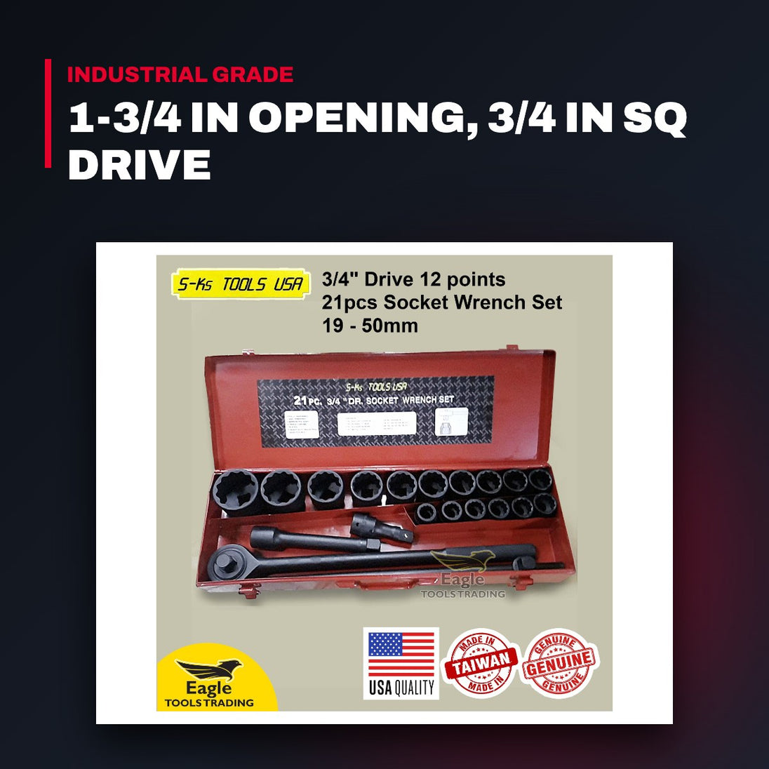 Socket Wrench – 1-3/4 In Opening, 3/4 In Sq Drive