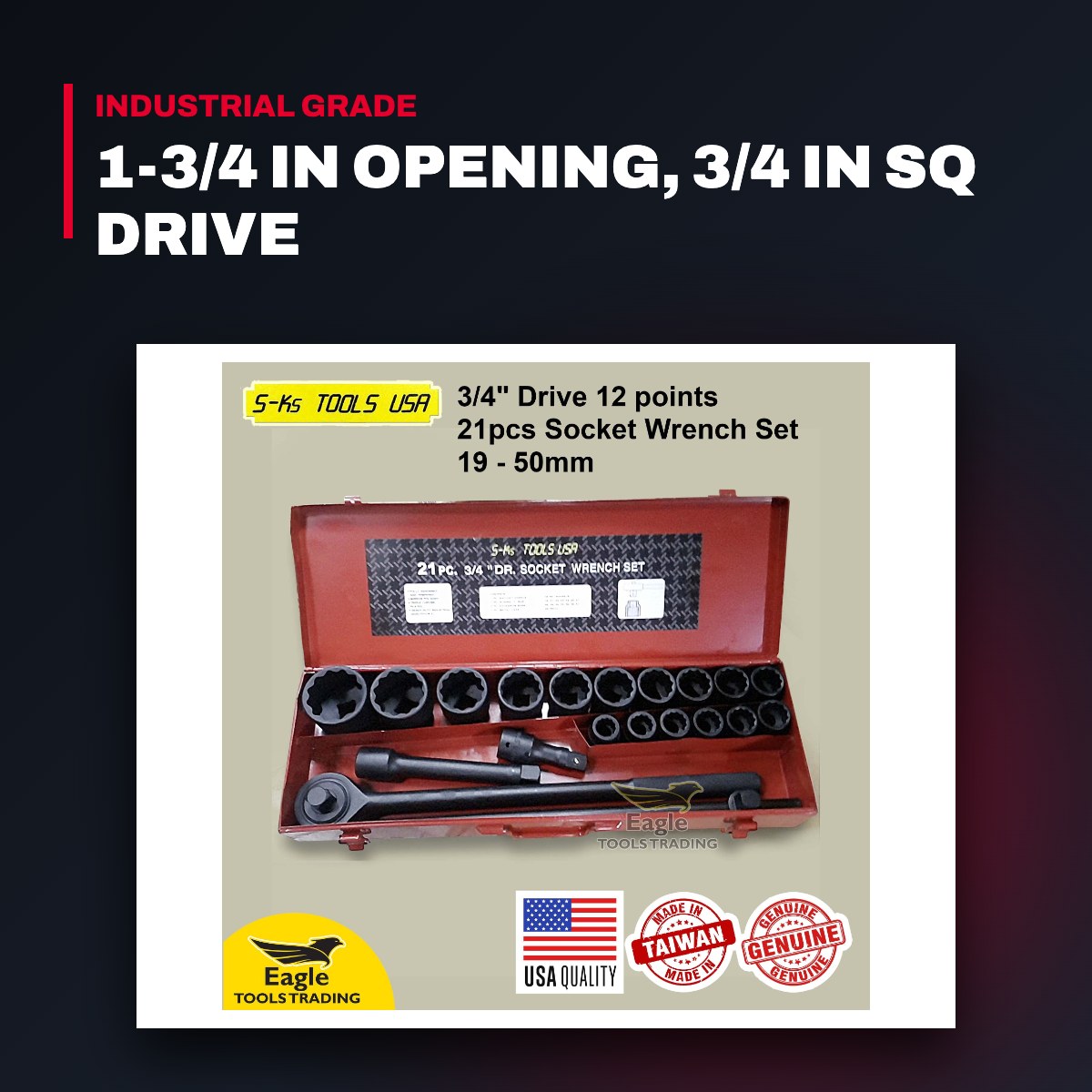 Socket Wrench – 1-3/4 In Opening, 3/4 In Sq Drive