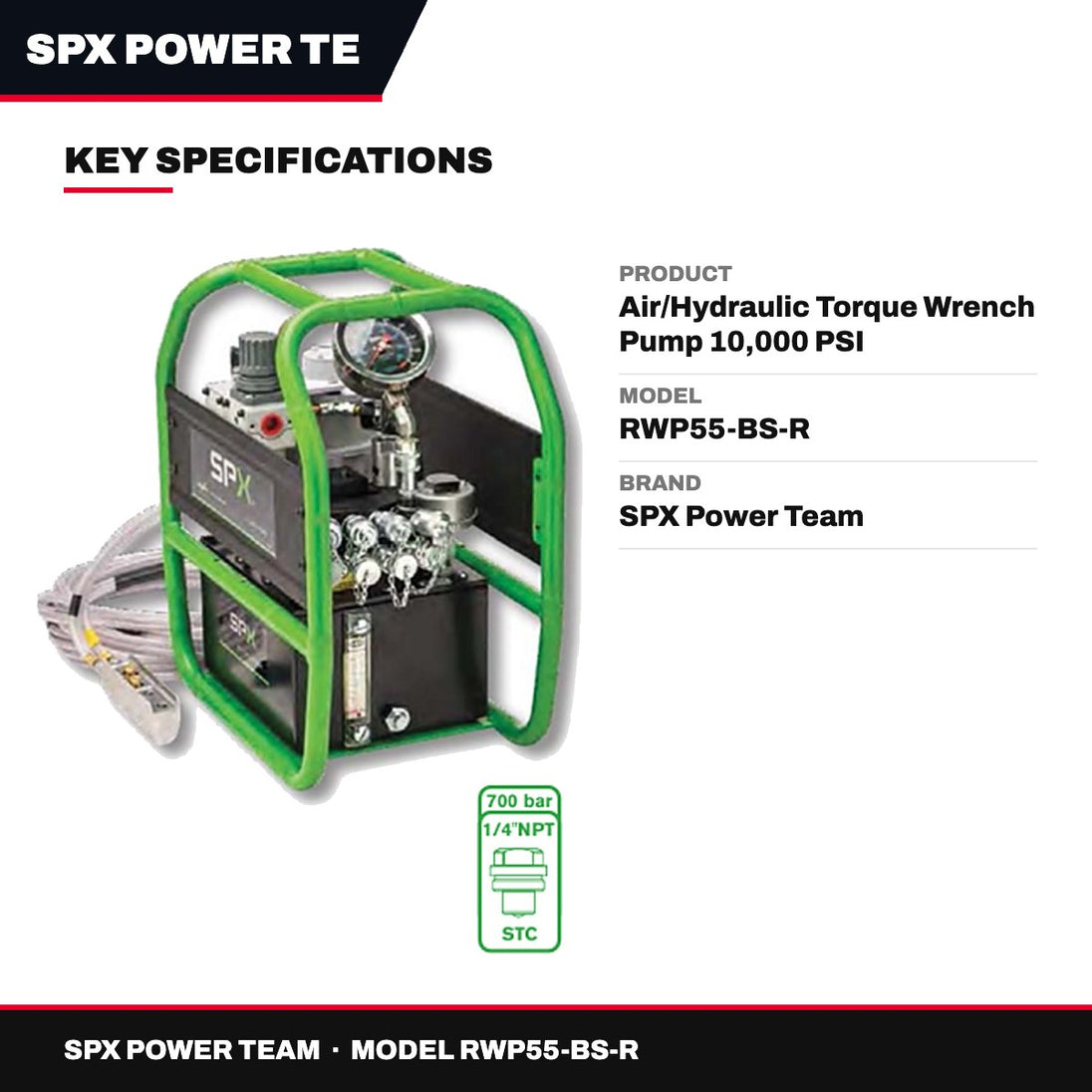 SPX Power Team RWP55-BS-R – Air/Hydraulic Torque Wrench Pump 10,000 PSI