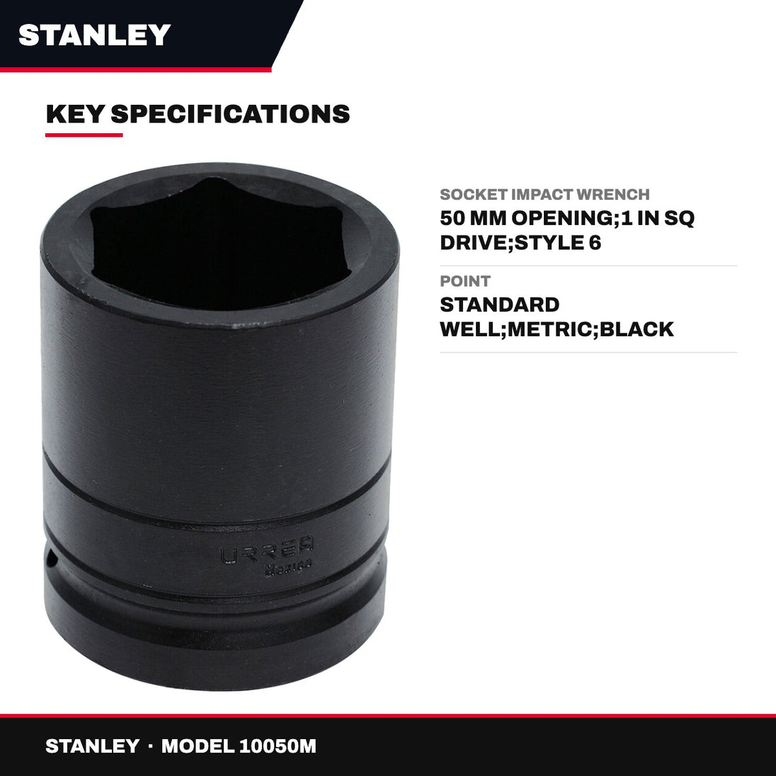 Stanley 10050M – Socket Impact Wrench – 50 Mm Opening, 1 In Sq Drive