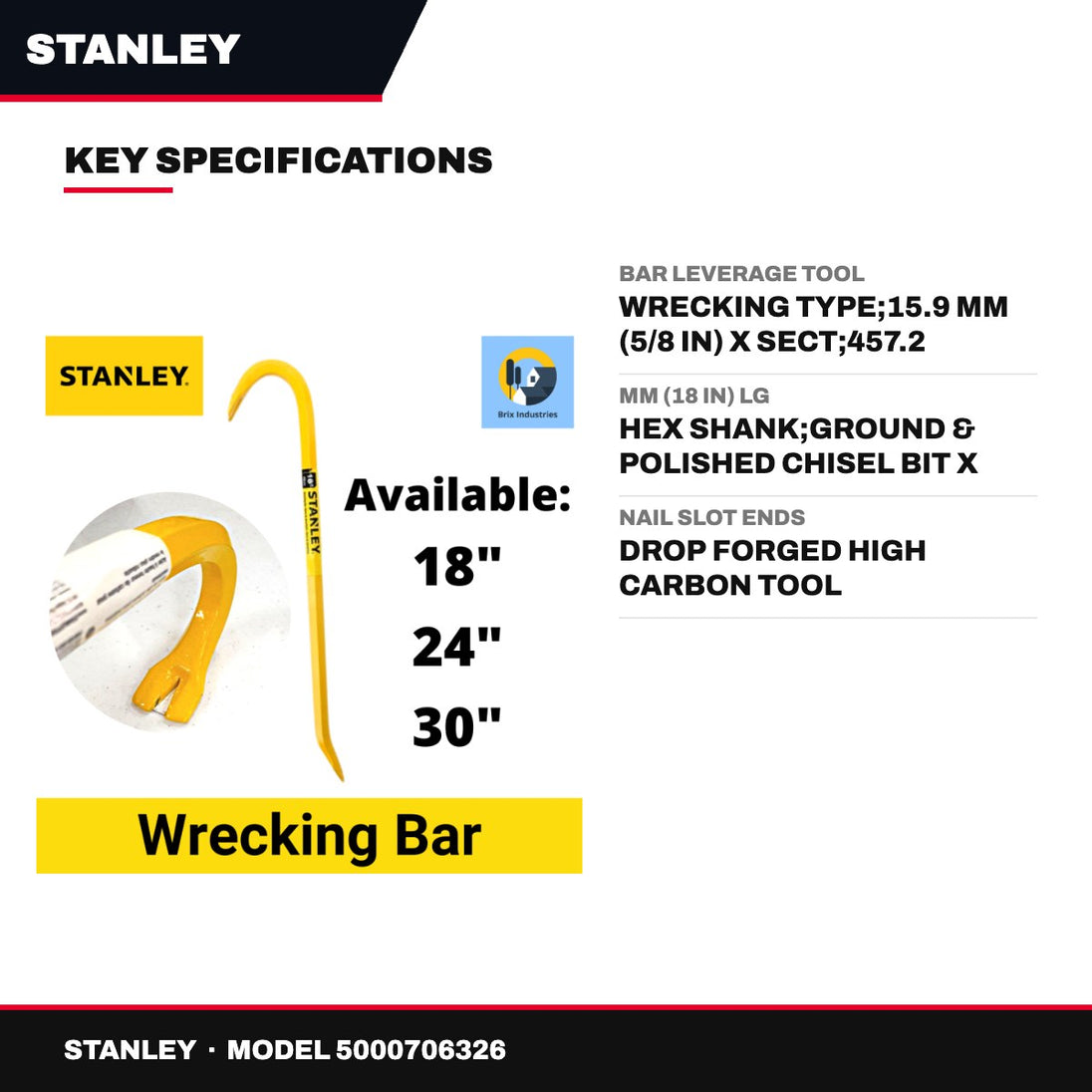 Stanley – Wrecking Bar Leverage Tool, 15.9 mm (5/8 in) X Sect