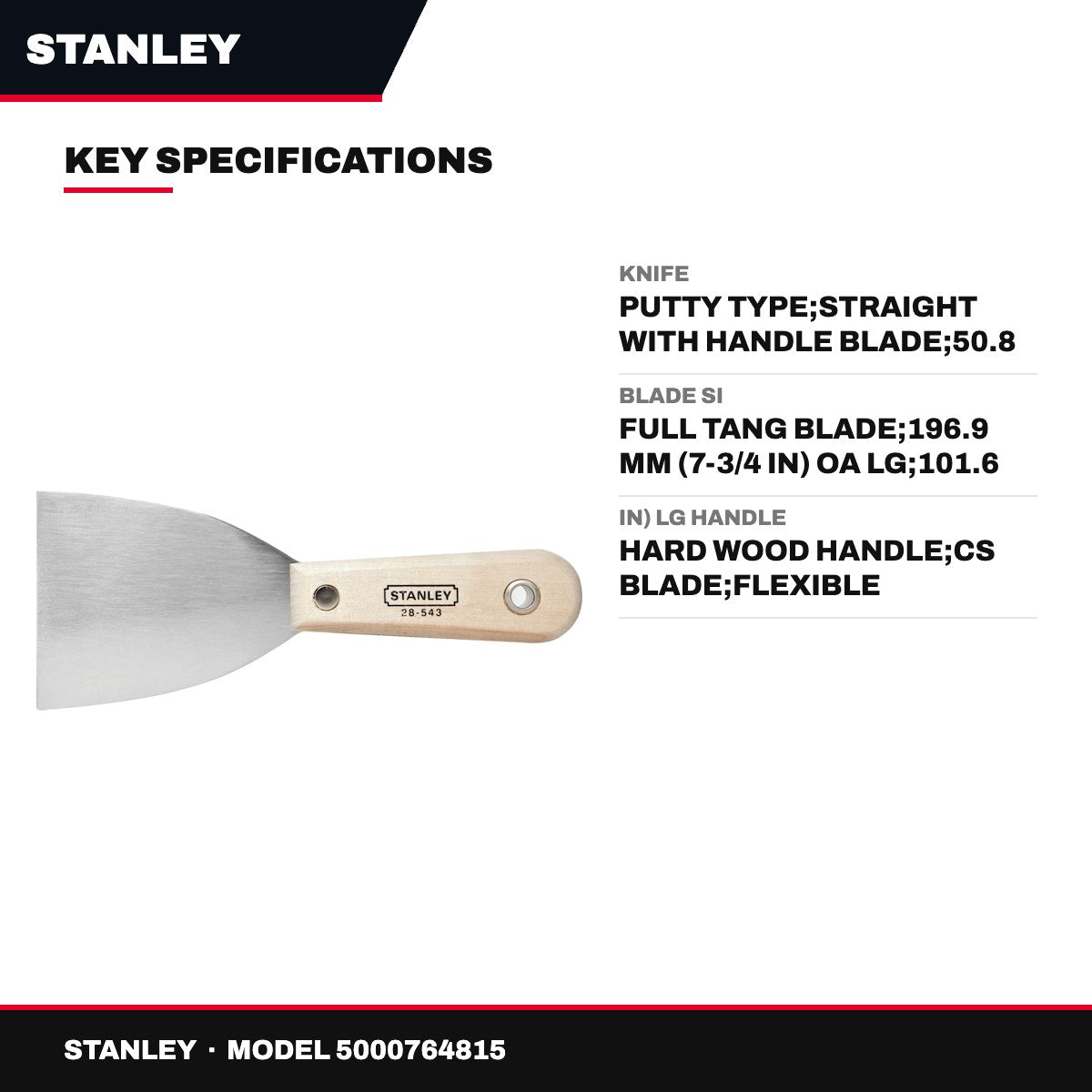 Stanley – Putty Knife, Straight With Handle Blade