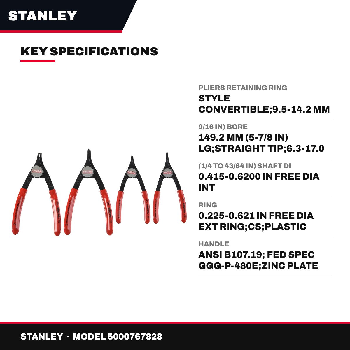 Stanley – Retaining Ring Pliers, Style Convertible, 9.5-14.2 mm (3/8 To)