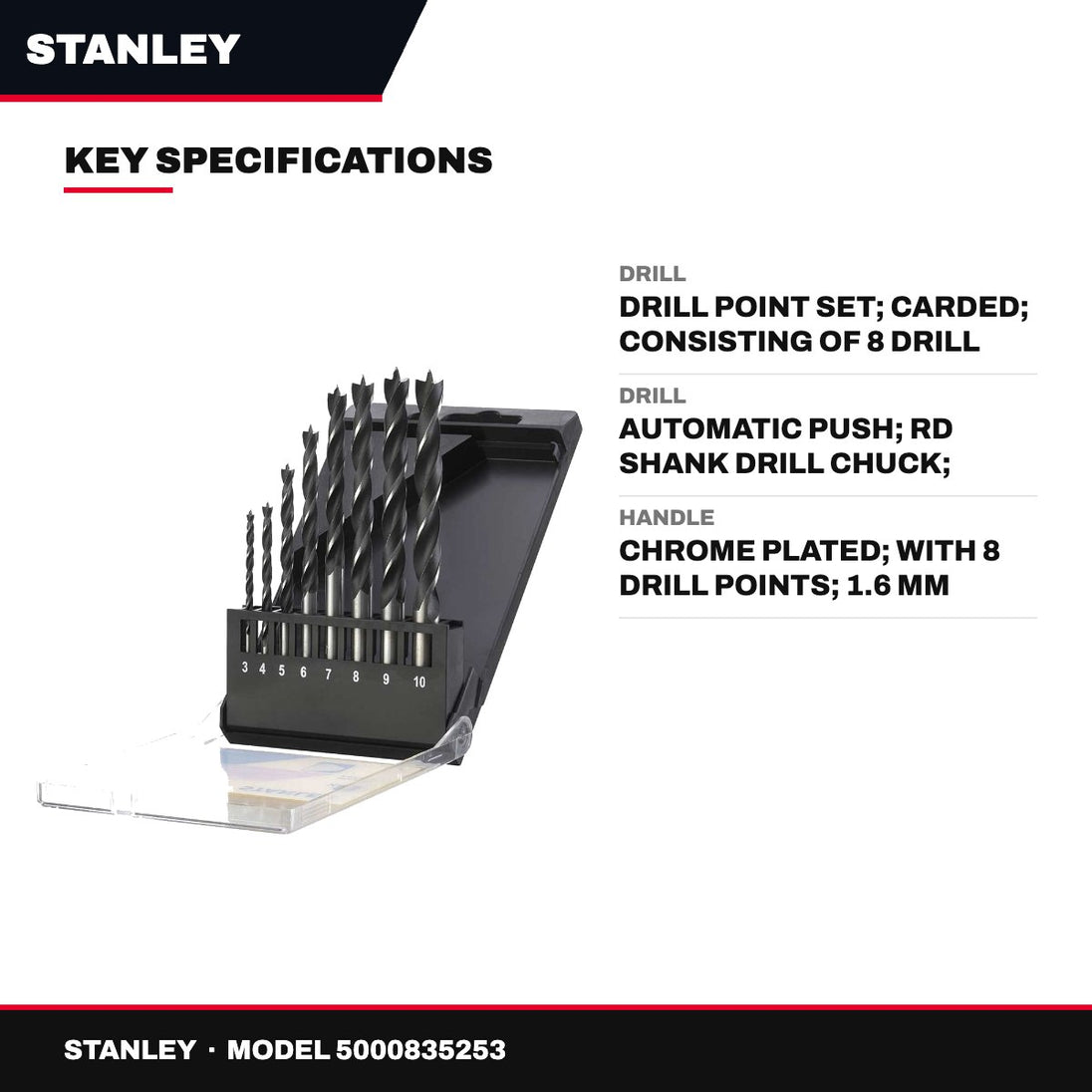 Stanley – Drill, Drill Point Set, Carded