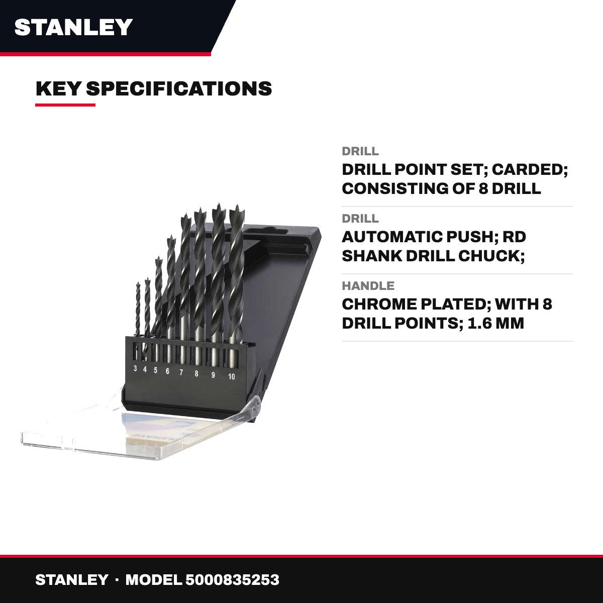 Stanley – Drill, Drill Point Set, Carded