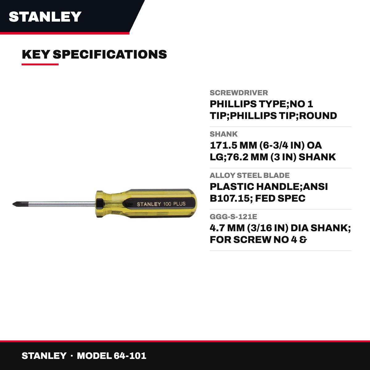 Stanley 64-101 – Screwdriver – Phillips Type, No 1 Tip