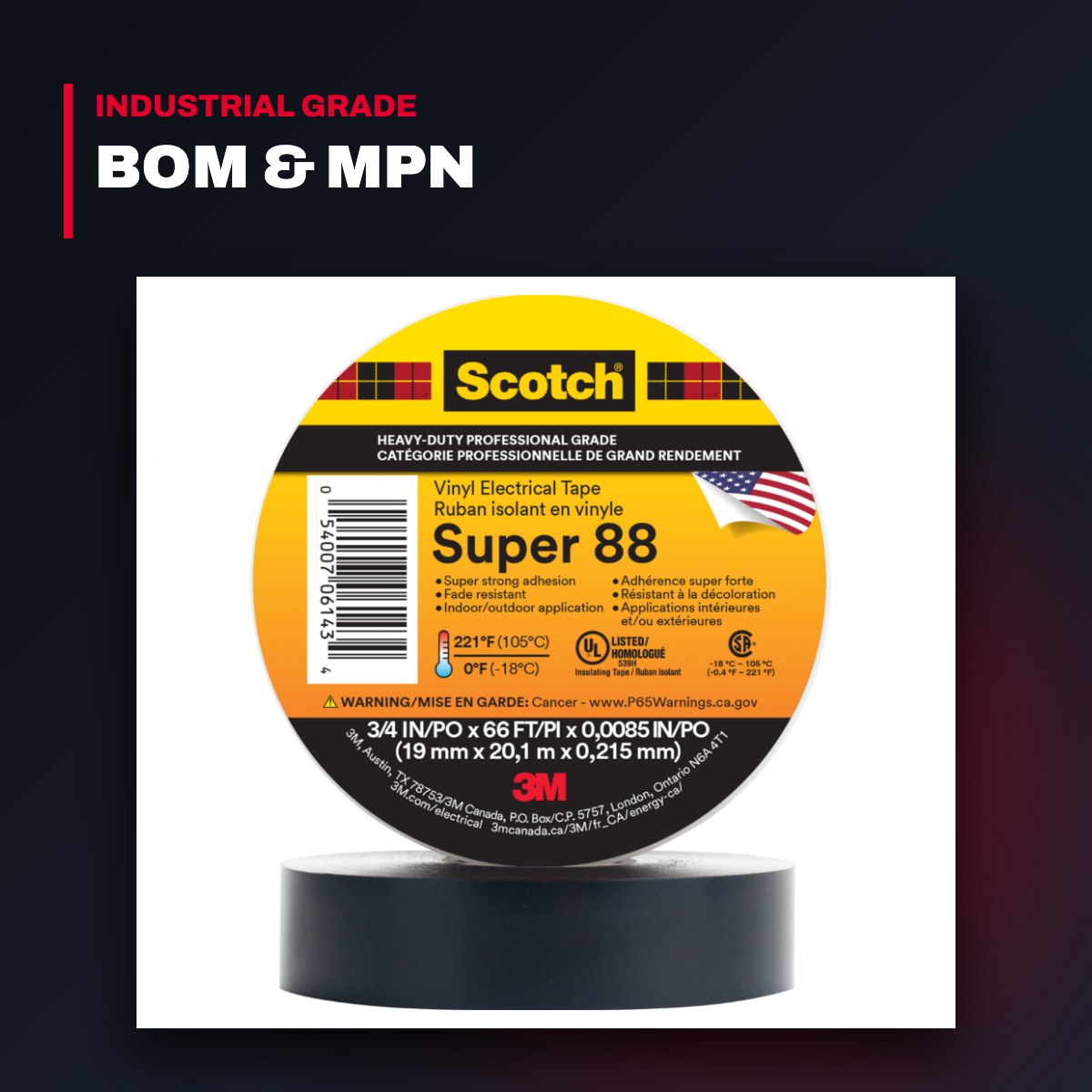 3M SUPER88 – Electrical Tape, 2 in wide, 36 Yd long