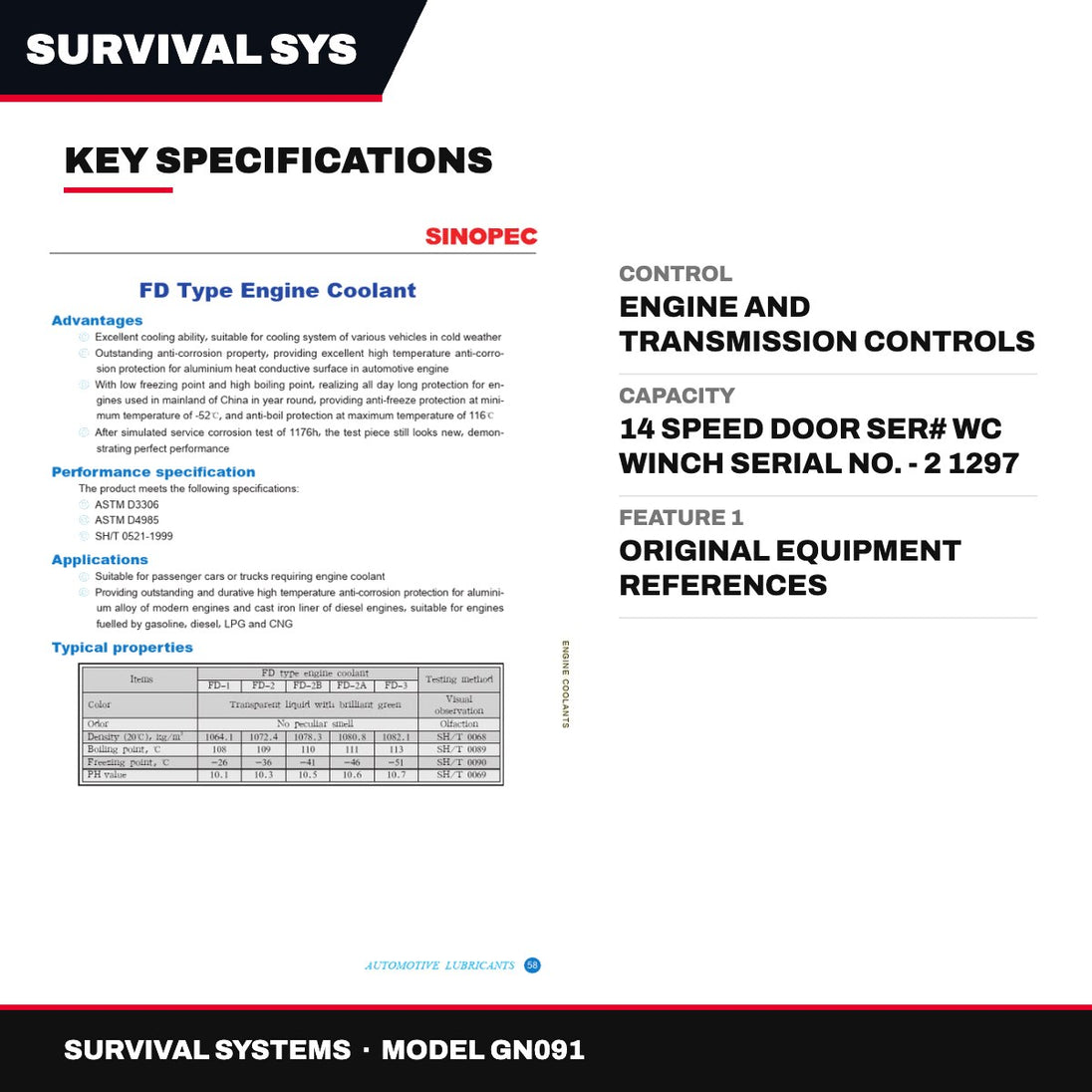 Survival Systems GN091 – Fluid – Engine Coolant Type, (As Applicable