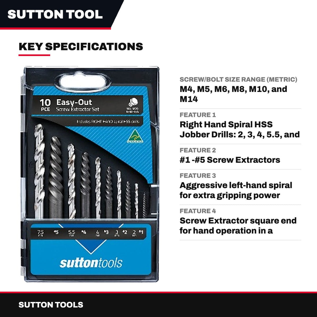 Sutton Tools Screw Extractor Set 10 Pcs
