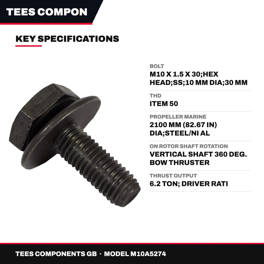 Tees Components Gb M10A5274 – Bolt – M10 X 1.5 X 30, Hex Head
