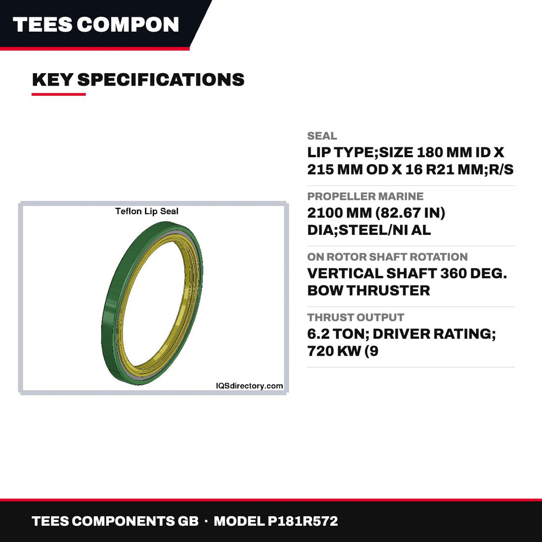 Tees Components Gb P181R572 – Seal – Lip Type, Size 180 Mm Id X 215 Mm Od X 16 R21 Mm