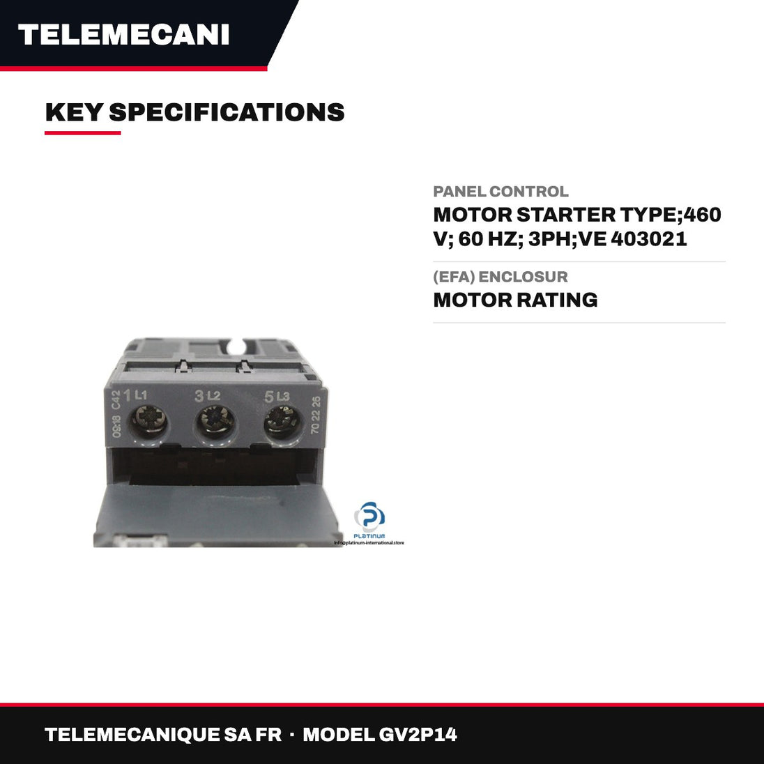 Telemecanique Sa Fr GV2P14 – Circuit Breaker Molded Case – 6 - 10 A Range, 3 Pole Pole