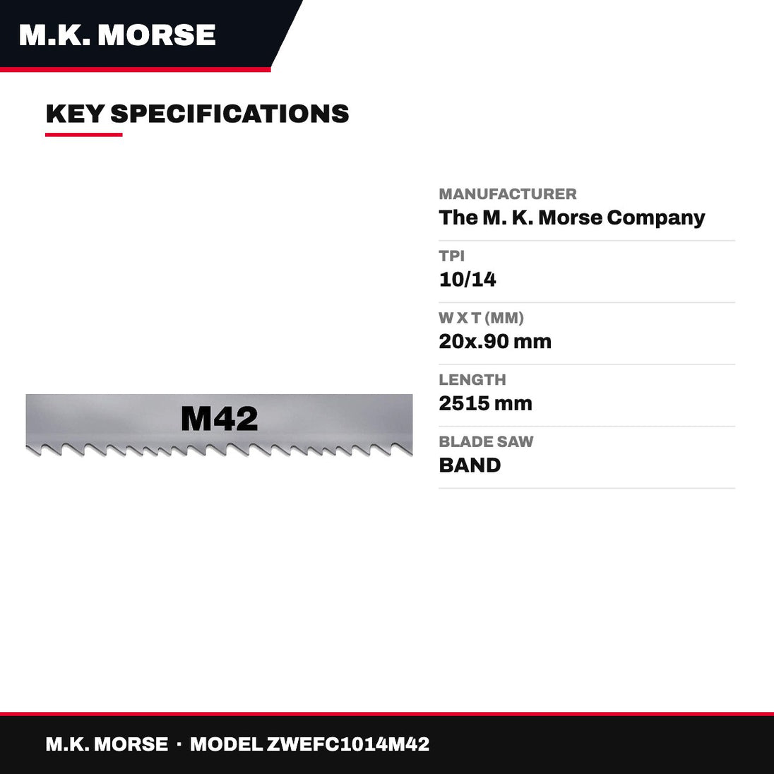 M.K. Morse ZWEFC1014M42 – M42 Bi-Metal Band Saw Blade 2515 mm