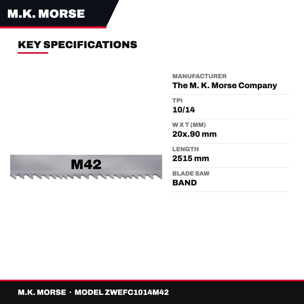 M.K. Morse ZWEFC1014M42 – M42 Bi-Metal Band Saw Blade 2515 mm