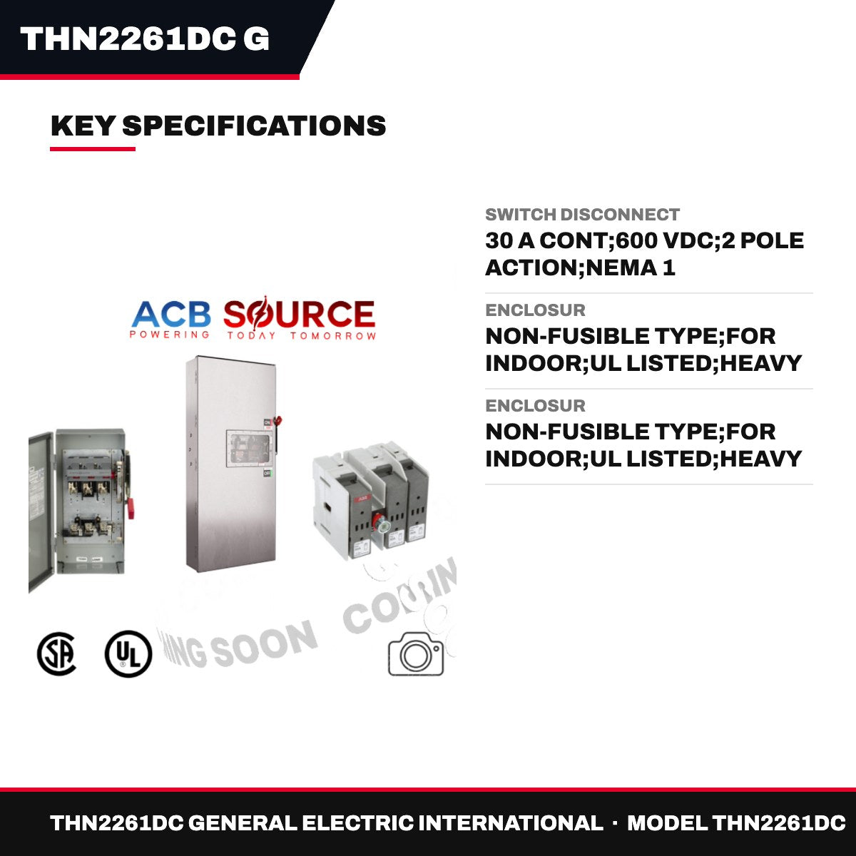 Thn2261Dc General Electric International THN2261DC – Switch Disconnect – 30 A Cont, 600 Vdc