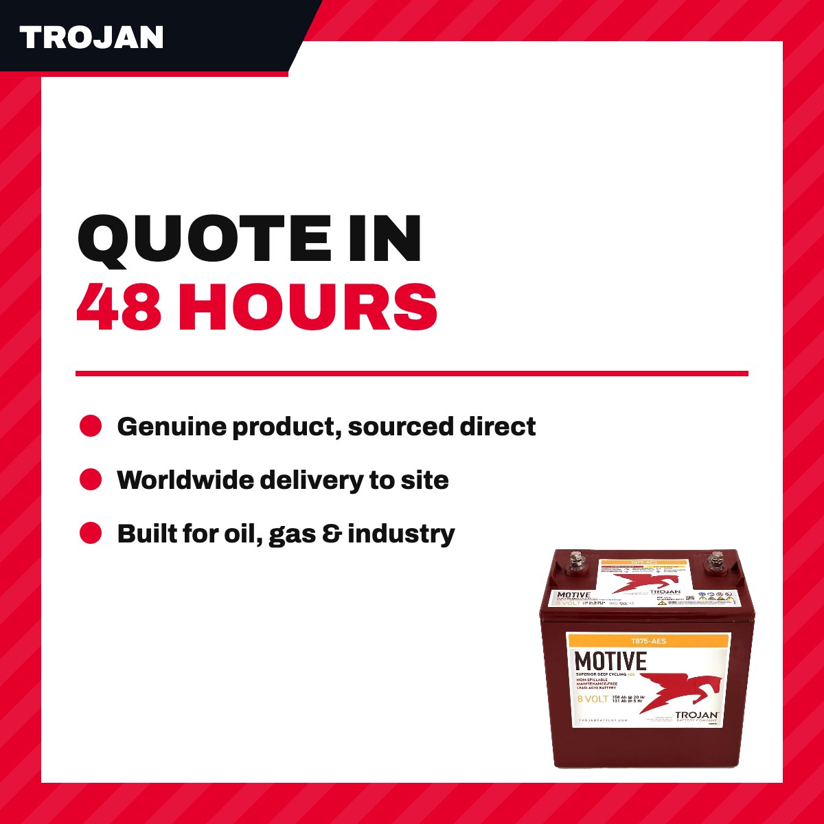 Trojan T875 – Battery – 8 Volt Trojan 875, (As Applicable