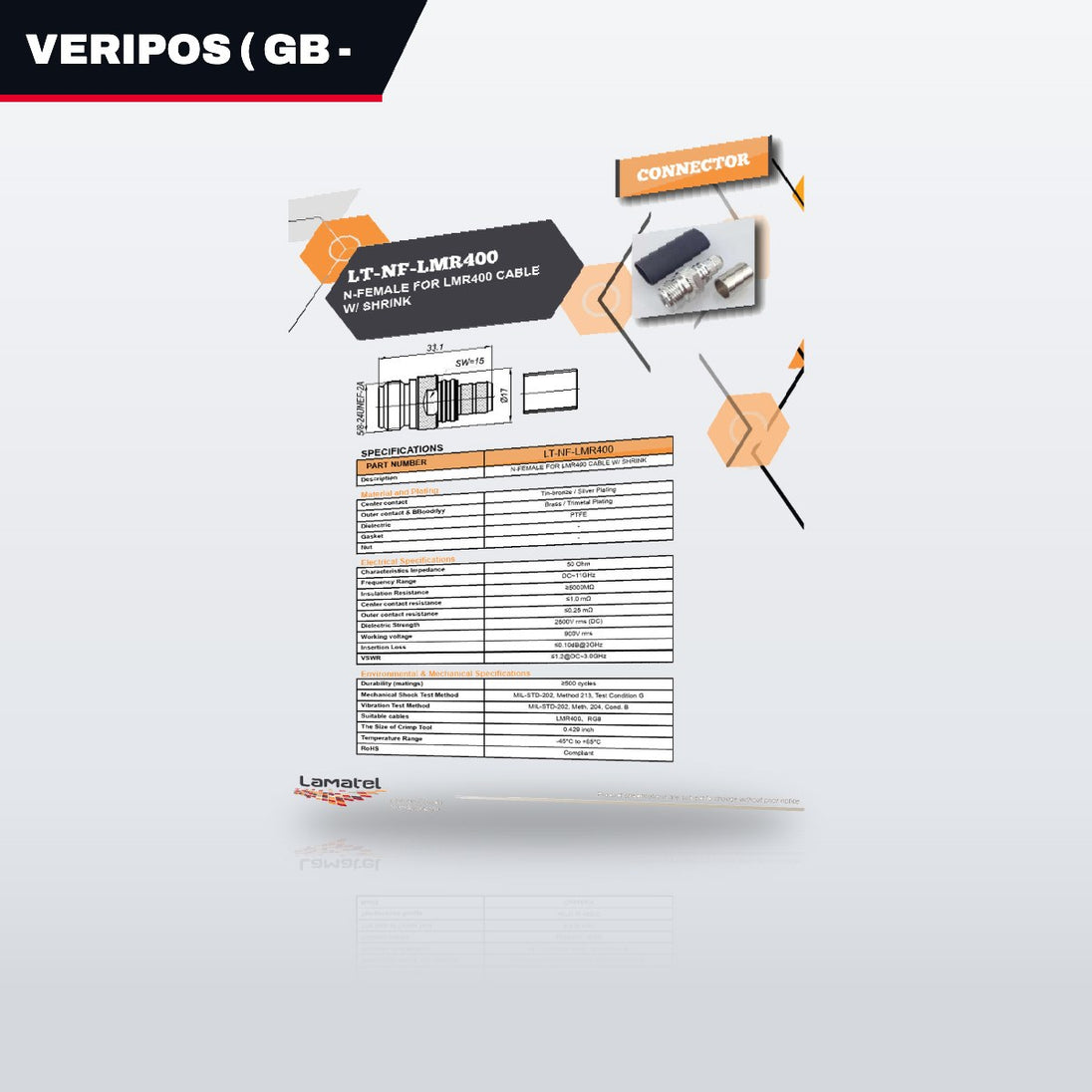Veripos ( Gb - Aberdeen 5002598163 – Cable – Lmr400 (N-F To N-F) Type, 50M Lg