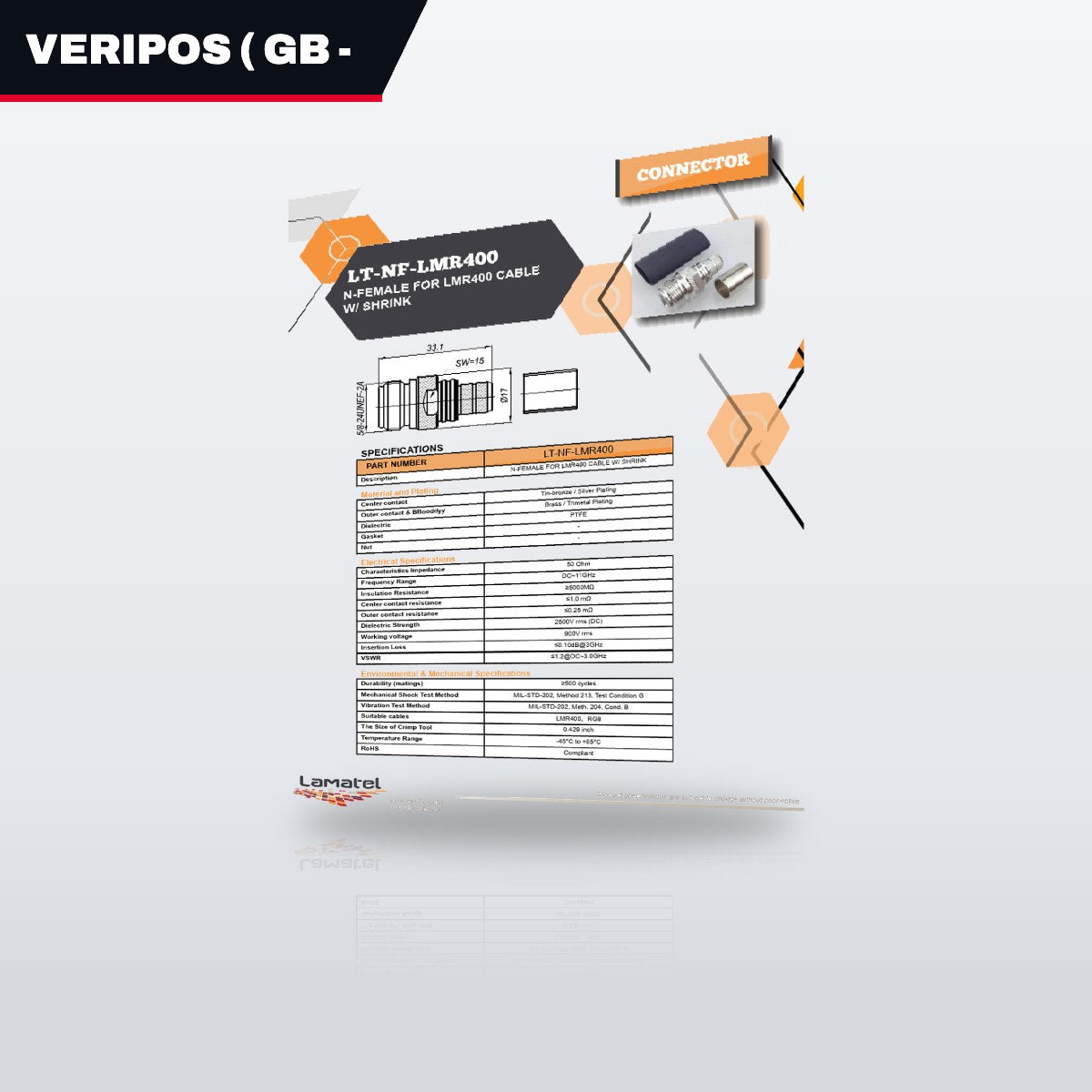 Veripos ( Gb - Aberdeen 5002598163 – Cable – Lmr400 (N-F To N-F) Type, 50M Lg