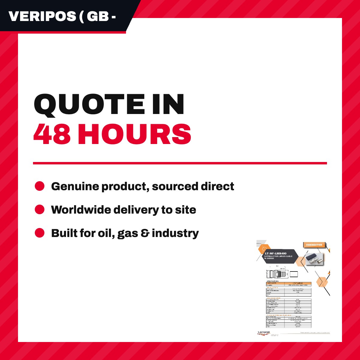 Veripos ( Gb - Aberdeen 5002598163 – Cable – Lmr400 (N-F To N-F) Type, 50M Lg
