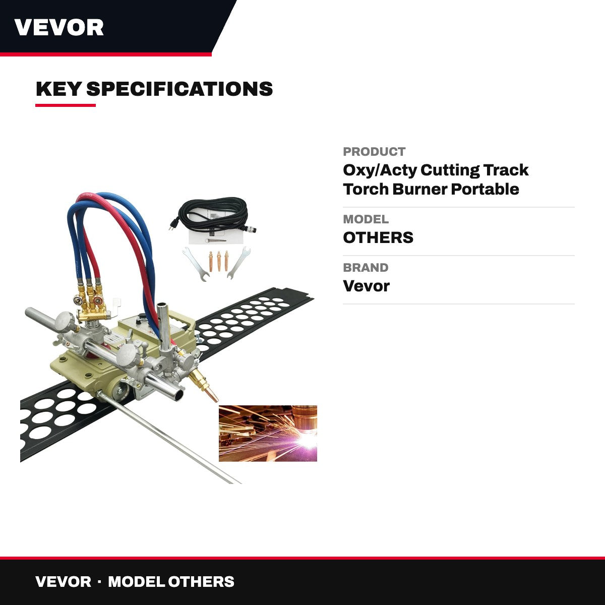 Vevor OTHERS – Oxy/Acty Cutting Track Torch Burner Portable Handle Gas Cutting Machine Motor – 220V, 50-60Hz Cutting Thicknes